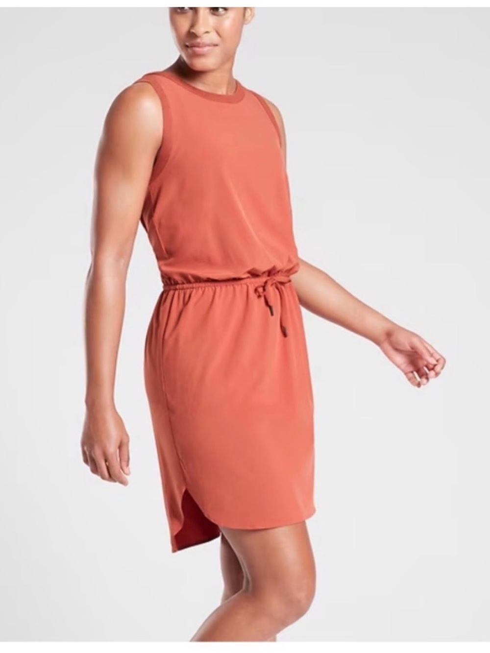 Athleta Sleeveless Drawcord Midi Dress in Rust SZ XL